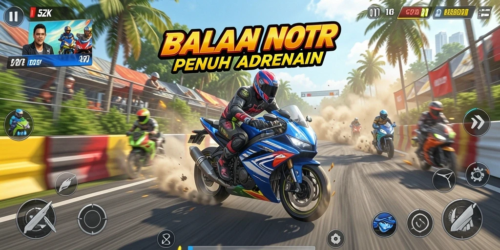 Screenshot gameplay 5ZK menunjukkan aksi balapan yang mendebarkan.