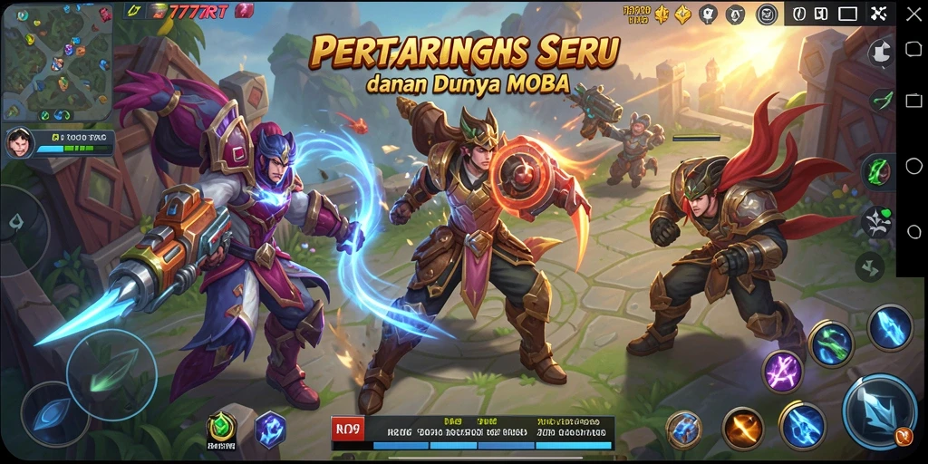 Tampilan pertarungan epik dalam game MOBA 777RT.