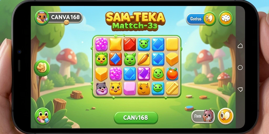 Tampilan gameplay seru di CANVA168 dengan tantangan Match-3.
