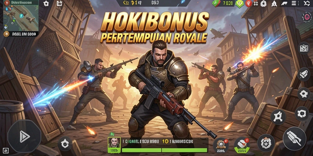 Screenshot HOKIBONUS menampilkan aksi pertempuran intens dalam game Battle Royale.