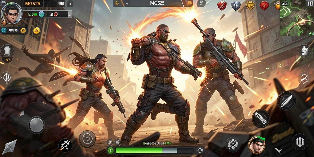 Gameplay MG525 yang seru dan penuh aksi saat bertarung.