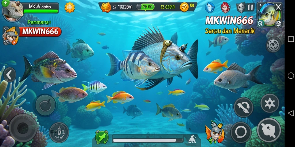 Tampilan gameplay seru dalam MKWIN666 saat menembak ikan.
