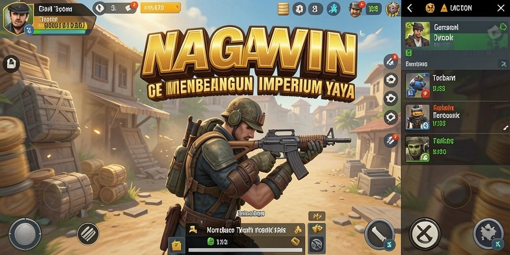 Screenshot NAGAWIN menampilkan pengelolaan bisnis yang seru dan grafis menarik.