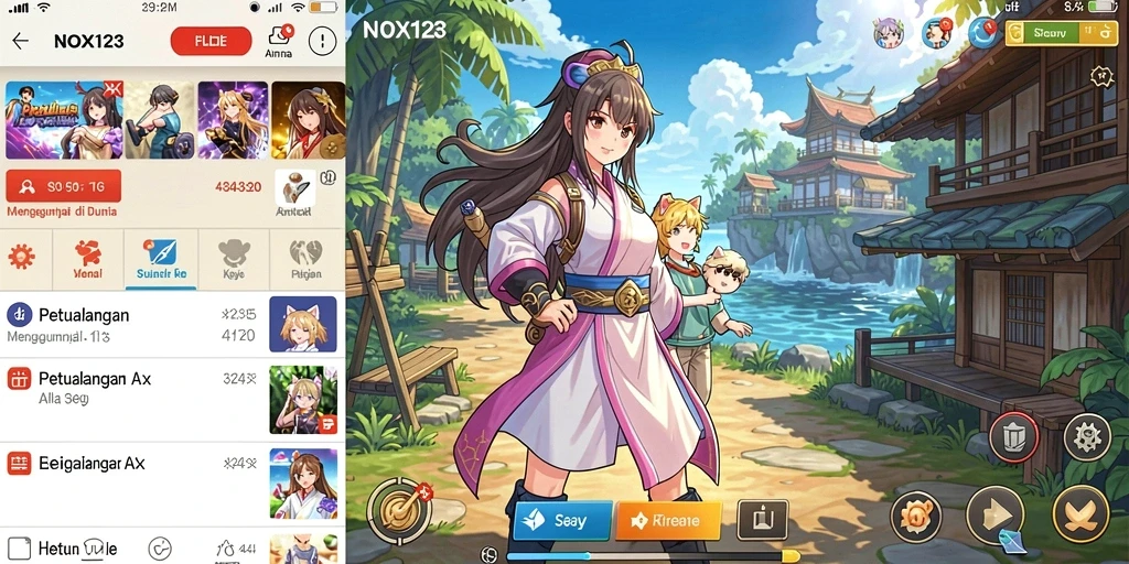 Screenshot gameplay NOX123 menampilkan aksi seru karakter anime.