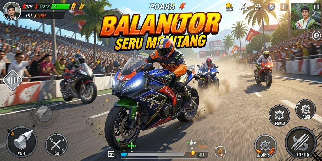 Screenshot gameplay POA88 dengan aksi balapan motor yang mendebarkan.
