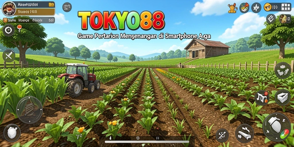Screenshot utama menunjukkan gameplay yang menarik dalam bertani.